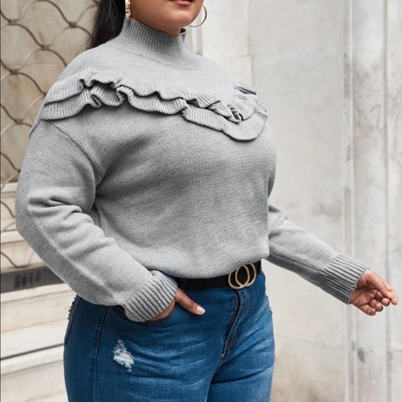Plus Ruffle Yoke Mock Neck Sweater - Picture 4 of 7